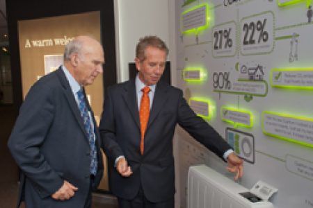 Vince Cable with Stuart Mackenzie, managing director of Dimplex, and the...